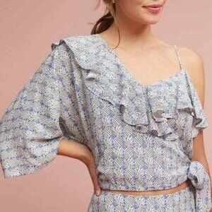 ANTHROPOLOGIE Maeve Imelda Pineapple One Shoulder Ruffle Wrap Top Size XS EUC